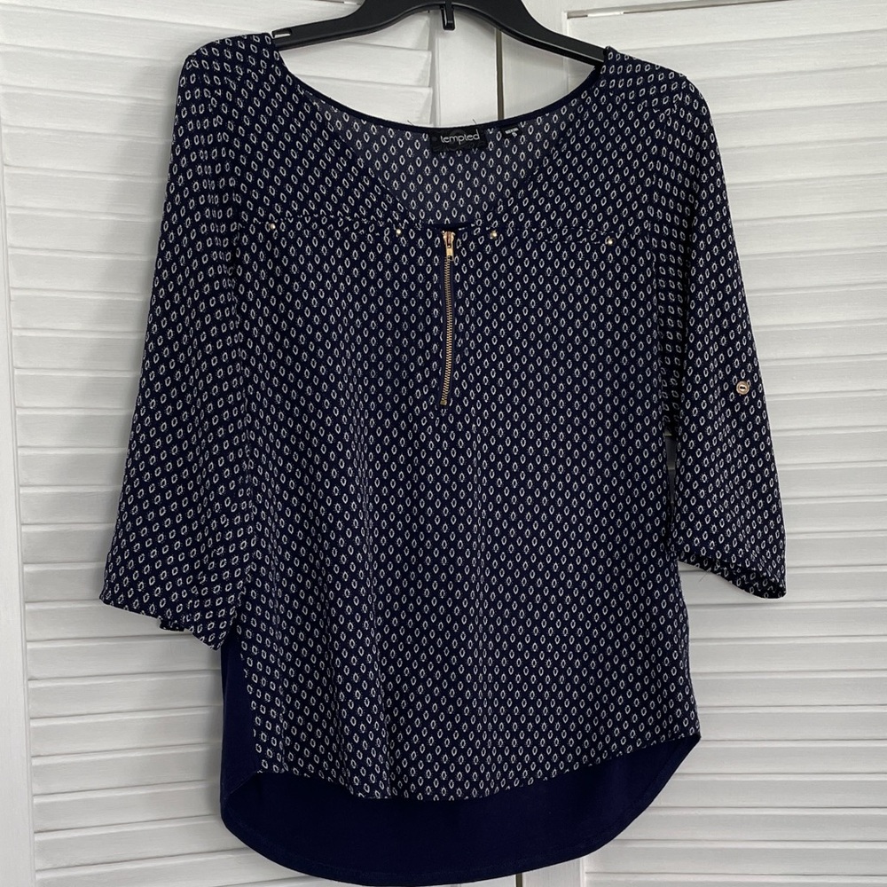 Tempted, Midnight Blue Patterned Blouse